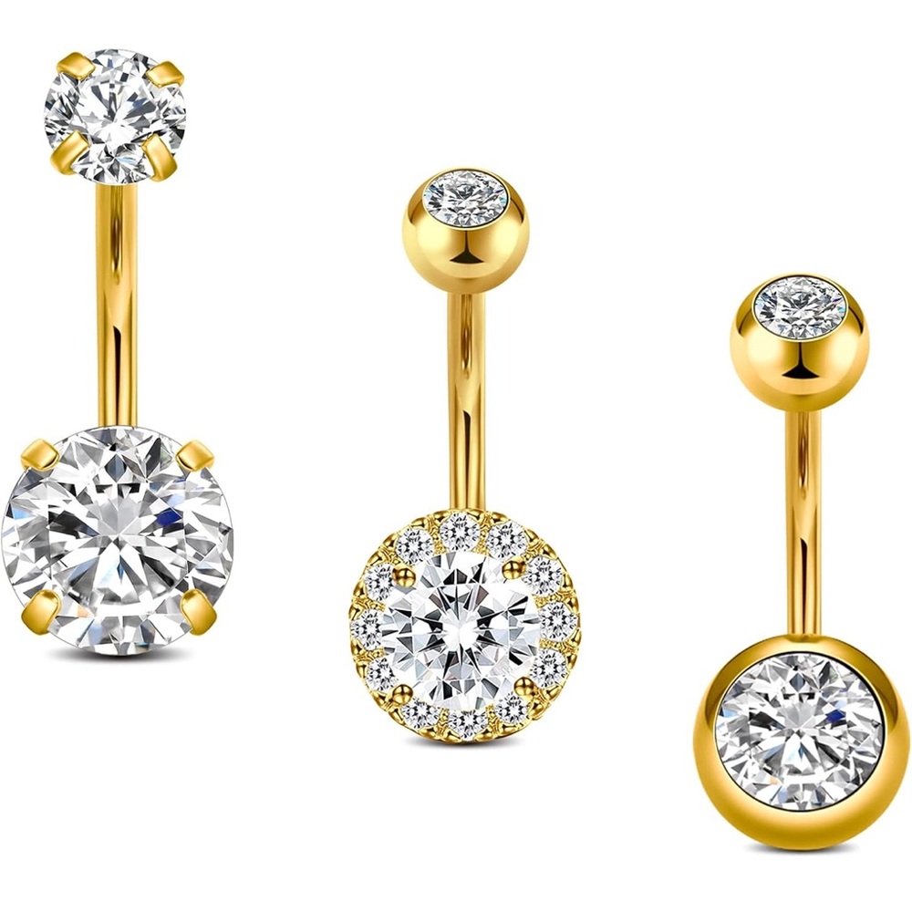 🇺🇸$5🇺🇸 Gold Tone Crystal Belly Button Rings Dazzling Clear Gem Navel Jewelry NIP